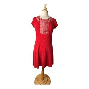 Emmelee by Francesca's Red Knit Dress A-Line Embroidered Women Size Medium